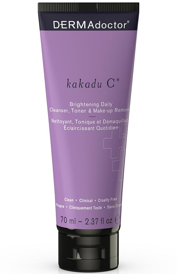 DERMAdoctor 20% Vitamin C Face Serum 0.5 fl oz Cleanser 2.37 fl oz with Caffeine Eye Cream Vitamin E & Ferulic Acid | Kakadu C Anti Aging, Hydrating & Discoloration Correcting Serum
