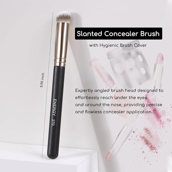ENERGY Concealer Makeup Brush Set Professional Under Eye Make Up Brushes Perfect For Liquid Cream Powder Founation Blending Soft Vegan Angled Travel Cosmetics Applicator 2pcs