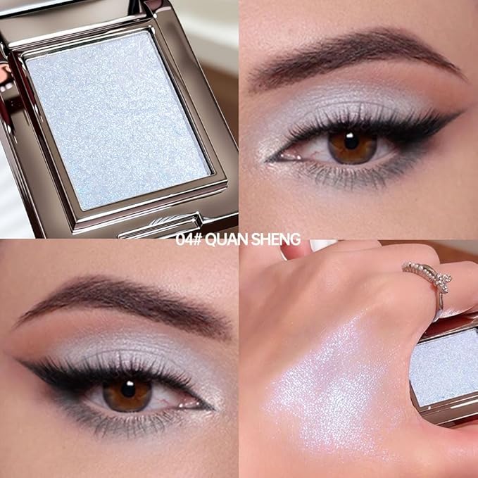 Matte Neutral Single Eye Shadow Palettes Eye Makeup, Light blue Glitter Cream Eyeshadow Palette Makeup, High Pigment Waterproof Nudes Eye Shadow Palettes, For Older Women(04# Pack of 1)