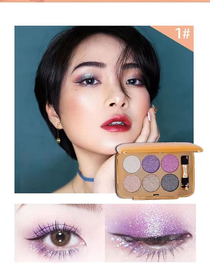 Sparkle Eyeshadow Palette - 6 Colors Glitter Eye Shadow Palettes Highly Pigmented Long Lasting Waterproof Sweatproof Professional Nudes Warm Natural Neutral Smoky Cosmetic Eye Palette Set Gold (#01)