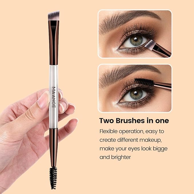 MAANGE 7 PCS Foundation Makeup Brush Set With Bag, Make up Brushes, Eyeshadow Concealer Brush, Double-ended Foundation Contour Powder Blush, Professional Face brush Set Tools For Liquid,Cream (White)
