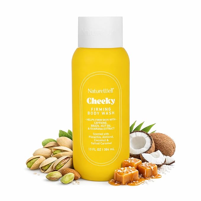 NATURE WELL Cheeky Firming & Cleansing Body Wash, Infused With Caffeine, Brazil Nut Oil, & Guarana Extract, Scented With Pistachio, Almond, Coconut, & Salted Caramel, 13 Fl Oz