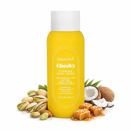 NATURE WELL Cheeky Firming & Cleansing Body Wash, Infused With Caffeine, Brazil Nut Oil, & Guarana Extract, Scented With Pistachio, Almond, Coconut, & Salted Caramel, 13 Fl Oz