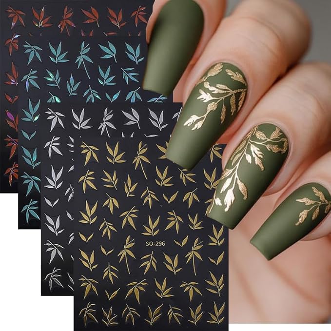 12 Sheets Fall Maple Leaf Nail Stickers 3D Metallic Gold Leaf Nails Decals Leaf Nails Decals Leaves Nail Design Autumn Nails Supplies Floral Nails Accessories for Women DIY Nail Art
