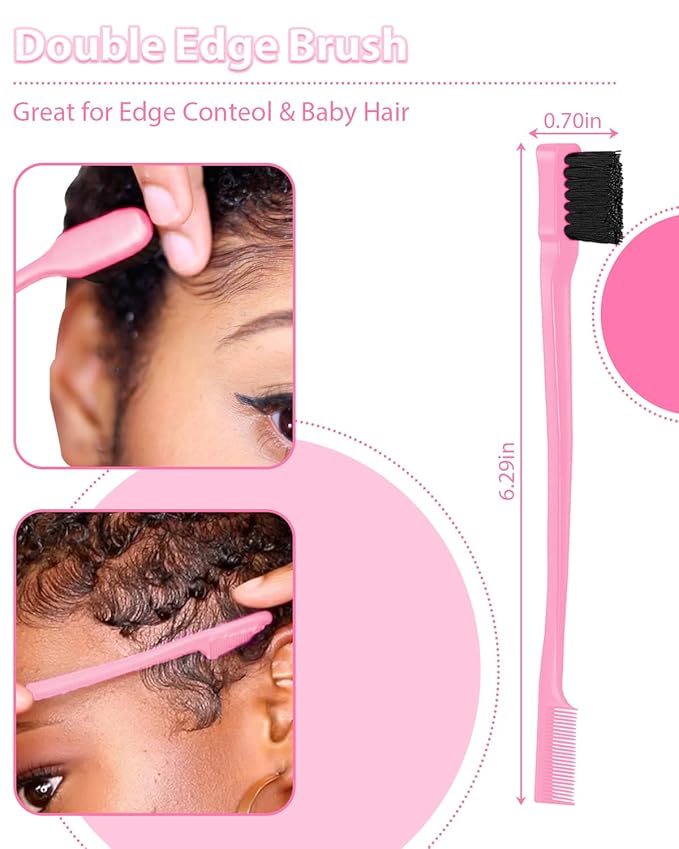 Slick Back Hair Brush, Edge Brush, Hair Accessories Comb Set 3Pcs, Rat Tail Comb for Parting Hair, Teasing Comb for Add Volume Fullness, Edge Brush for Edge Control Black Hair