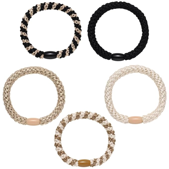 Hair Ties for Thick Hair 30 Pcs Elastics Hair Bands Ponytail Holders No Damage No Crease Hair Elastics For Women Girl(BLACK&Beige)