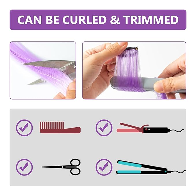 Purple Hair Extensions 14 PCS, 22 In Colorful Clip in Hair Extensions Party Highlights, Rainbow Long Straight Synthetic Hairpieces for Cosplay Women Gift(Light Purple)