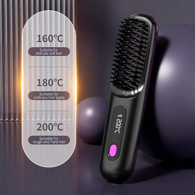 Cordless Hair Straightener Brush 3-in-1: Straightener, Curler & Smoother | Go Brush Pro 2026 with Ionic Anti-Static Technology | 3 Adjustable Heat Settings, USB Rechargeable, for All Hair Types