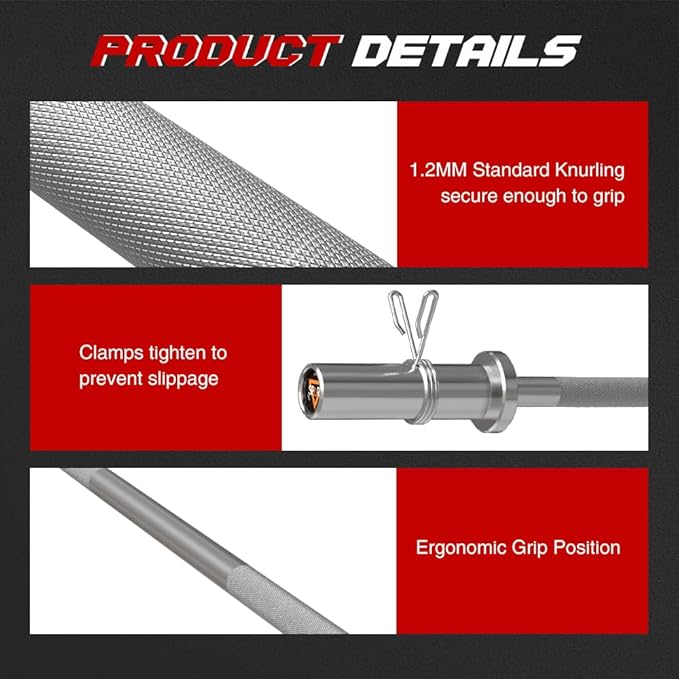 4FT Olympic Barbell Bar 47Inch Straight 2 Collars, 500Lbs Capacity 2 Inch