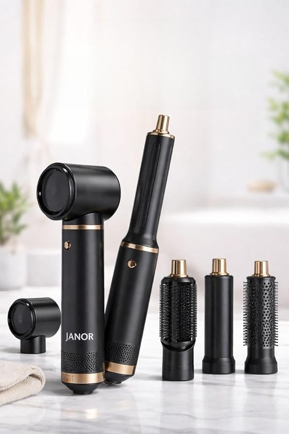 Janor 5-in-1 Hot Air Hair Styler with Multiple Attachments, Ceramic Coated, Ionic Technology, Volumizing and Styling Tool