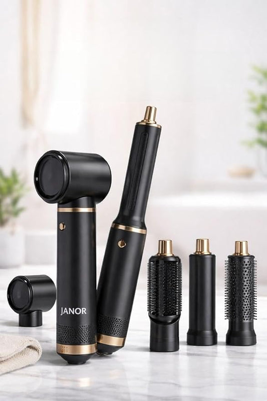 Janor 5-in-1 Hot Air Hair Styler with Multiple Attachments, Ceramic Coated, Ionic Technology, Volumizing and Styling Tool