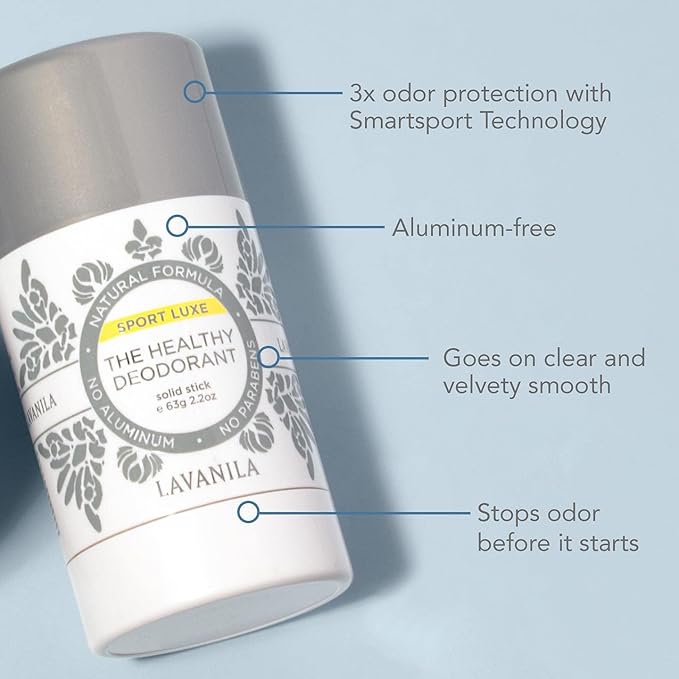 Lavanila Sport Luxe Aluminum Free Deodorant, 2oz - Triple Odor Protection, Fresh Scent - Solid Stick Deodorant for Men & Women, Vegan