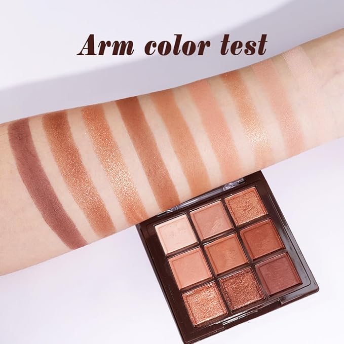 9 Colors Neutral Brown Glitter Eyeshadow Palette – Matte & Shimmer High Pigment Long-Lasting Blendable Bronze Gold Nude Eye Shadow for Soft Glam, Smokey Eyes, Daily Makeup & Mature Lids