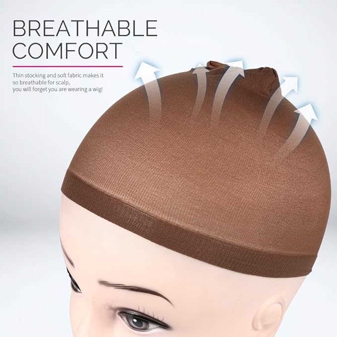 FANDAMEI Wig Cap, 4 pieces Dark Brown Stocking Wig Caps Stretchy Nylon Wig Caps for Women