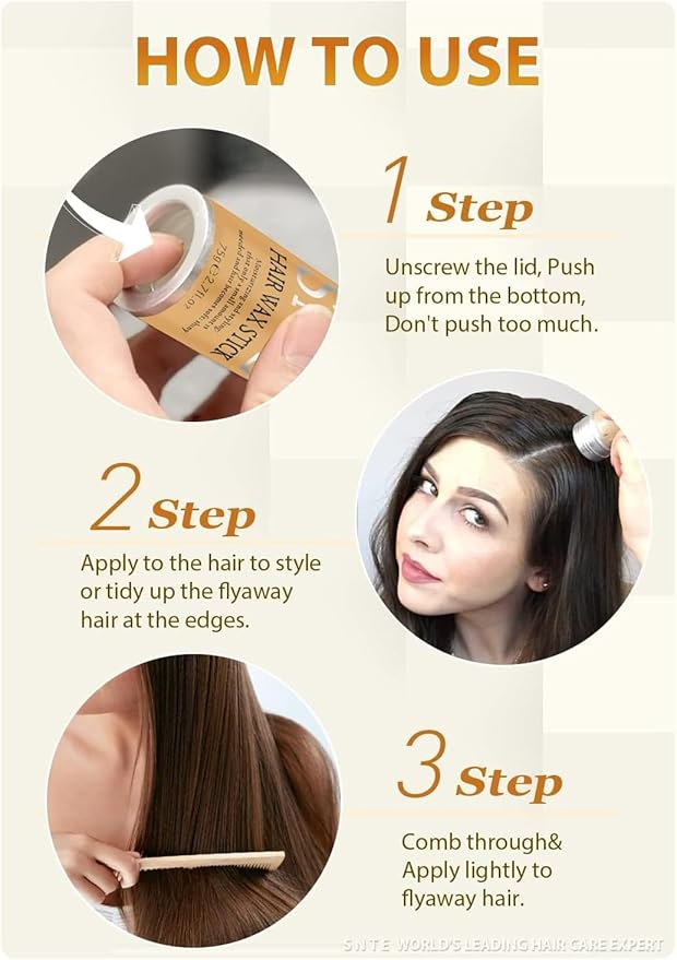 6Pcs Hair Wax Stick Set for Flyaways, Topsy Tail Hair Tools for Women, Teen Girls & Kids, Slick Back Hair Brush, Bun Accessories, Non-greasy Styling Tools Slick Stick, 2.7 Oz