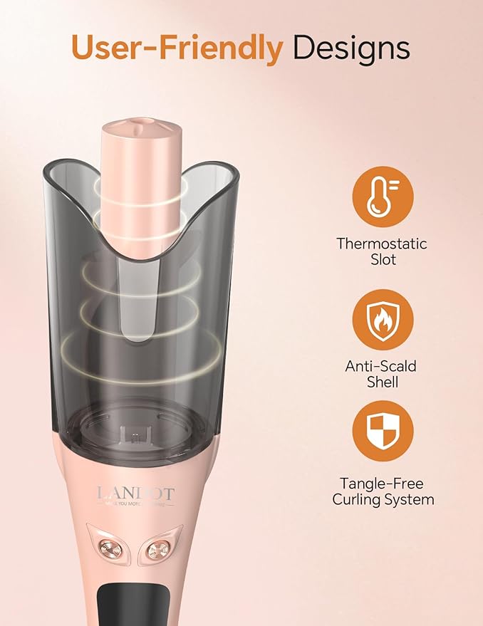 Automatic Rotating Curling Iron 1-inch - LANDOT 2-Way Anti-Tangle Self Curling Wand, Effortless Curls for Special Occasions, Dates & Vacations, Fast Heat-Up Ceramic Barrel for Gorgeous Styles