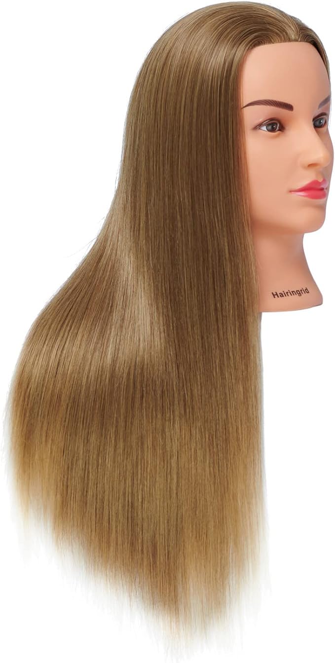 Hairingrid 26"-28" Mannequin Head Hair Styling Training Head Manikin Cosmetology Doll Head Synthetic Fiber Hair and Free Clamp Holder (Golden Brown)