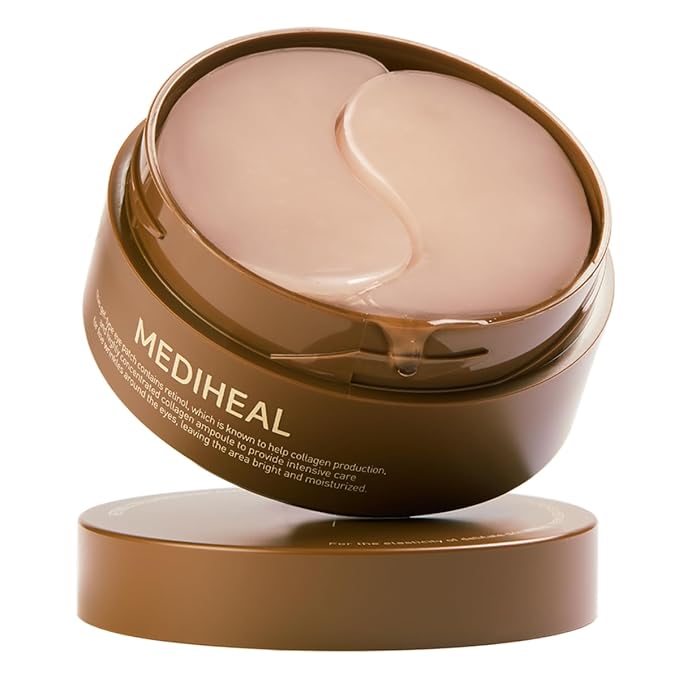 Mediheal Retinol Collagen Under Eye Patches - Korean Hydrogel Eye Pads (60 patches) with 95% Retinol & 5 Micro Collagen. Nourishing & Non Irritating Eye Gel Mask. Sealing Cap & Spatula Included.