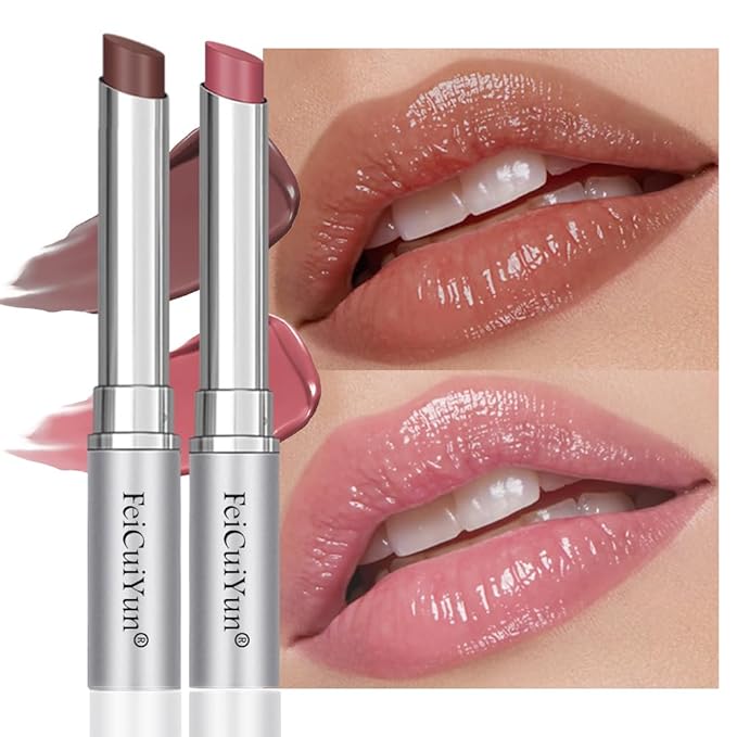 2Pcs Pink & Nude Brown Honey Tinted Lip Stain Lip Balm Lip Gloss Lipstick, Sheer Hydrating Lip Stains Tint, Moisturizing Lip Color for All Skin Tones, Nourishing Lip Balm with Natural Black Cherry