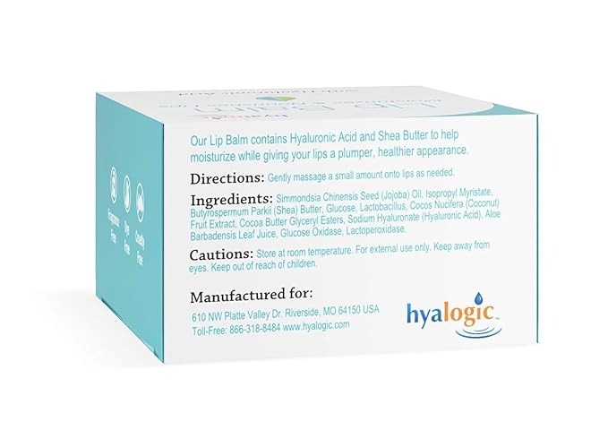 Hyalogic HA Lip Balm – Moisturizing Lip Balm with Hyaluronic Acid & Coconut Oil – Hydrating Lip Care for Dry, Chapped Lips – Natural, Unflavored, Vegan – 3 Sticks