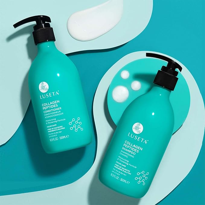 Luseta Thickening Shampoo and Conditioner Set with Collagen Peptides Strengthen and Moisturize for Thin & Dry Hair, Promote Thickness and Reduce Breakage for Fuller-Looking Hair 16.9oz×2