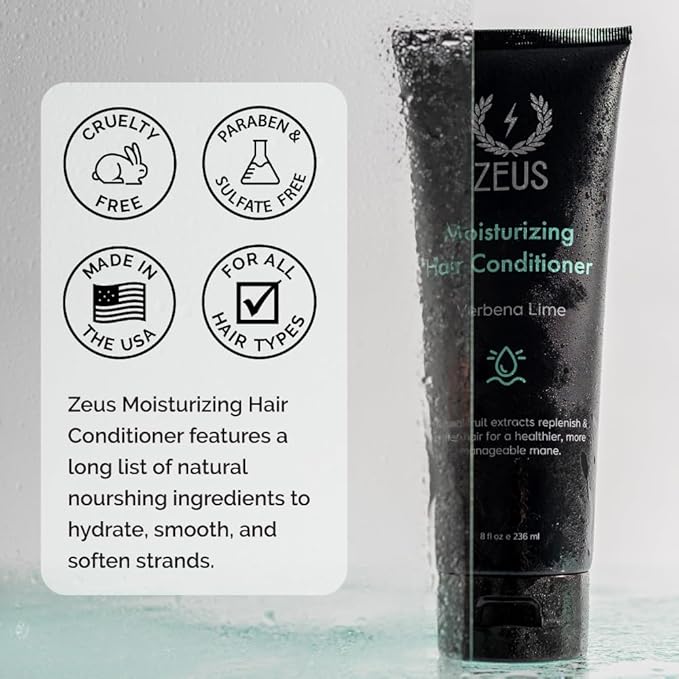 ZEUS Advanced Moisturizing Conditioner for Men with Argan Oil & Natural Fruit Extracts for Soft, Healthy, Restoring Hair, Cleanse & Balance Scalp (Made in USA) 8 oz.