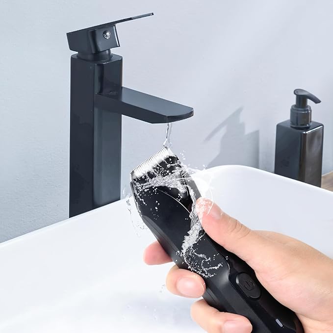 FAMILIFE Body Trimmer for Men, Ball Trimmer Men, Electric Groin & Pubic Hair Trimmers, Replaceable Ceramic Blade Heads, Waterproof Wet/Dry Use, Standing Recharge Dock, 90 Minutes Usage