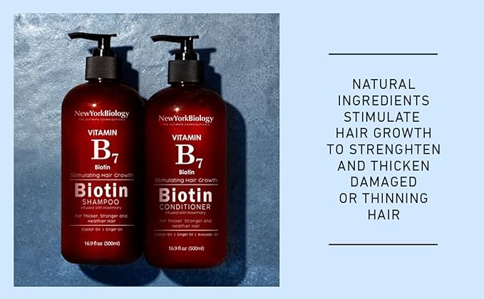 New York Biology Biotin Shampoo and Conditioner Set for Hair Growth and Thinning Hair - Thickening Formula for Hair Loss Treatment - For Men & Women - Anti Dandruff - 16.9 Fl Oz