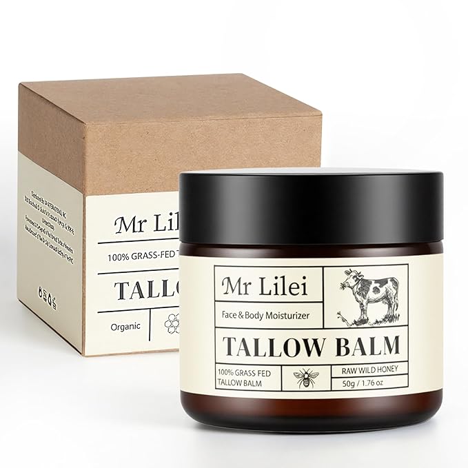 Beef Tallow for Skin, Grass-Fed Beef Tallow Balm, Beef Tallow Cream, Face & Body Moisturizer Restores Skin Barrier, Soothes Dry Sensitive Skin, Beef Tallow Honey Balm Whipped with Beeswax & Olive Oil