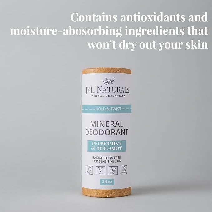 J&L Naturals Mineral Deodorant | Baking Soda-Free, 100% Natural, Sustainable Skin Care | Sensitive Deodorant For Women & Men | Aluminum Free, Vegan, Cruelty-Free (Woody & Spicy, 3 Oz (Pack of 4))