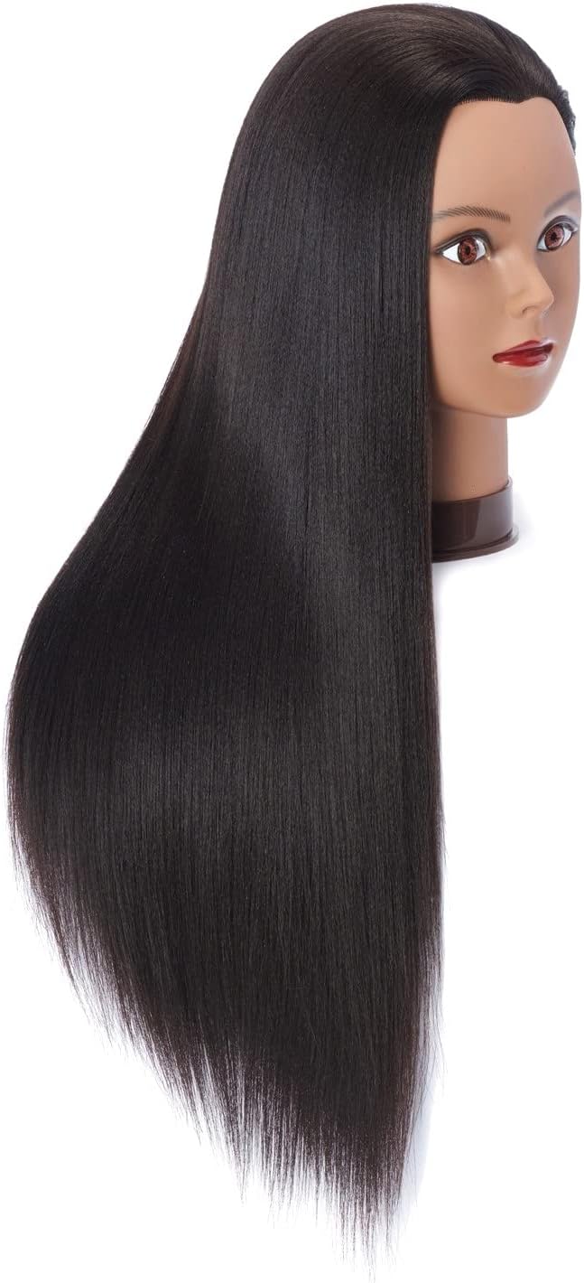 Hairingrid 26"-28" Mannequin Head Hair Styling Training Head Manikin Cosmetology Doll Head Synthetic Fiber Hair and Free Clamp Holder (R71919BY0220) Yaki-Black-