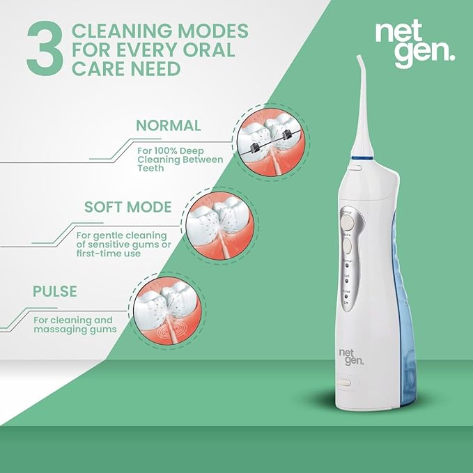 Cordless Water Dental Flosser for Teeth & Gums, Portable Electric Oral Irrigator with 3 Cleaning Modes, IPX7 Waterproof Rechargeable Water Flosser for Home, Travel & Daily Oral Care