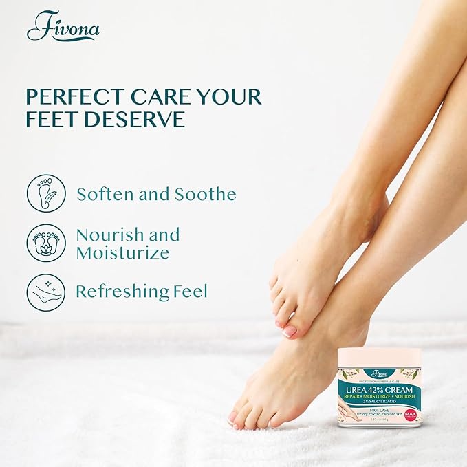 FIVONA 42% Urea Foot Cream for Thick, Rough Dry Skin - Maximum Strength Callus Softening with 2% Salicylic Acid, Tea Tree & Aloe Vera, 100g (3.5 oz) - Deep Moisturizing Foot Care