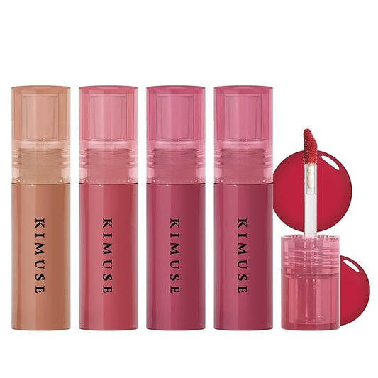 KIMUSE Gleamy Gloss Lip Stain Set, Long-lasting Lightweight Glow Lip Tint, Non-sticky Moisturizing Juicy & Glossy Finish