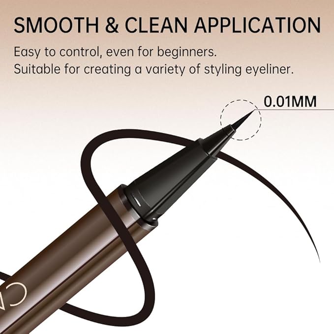 Catkin Liquid Eyeliner Pen Ultra-fine Waterproof Smoothy Stay 24 hrs Long Lasting Quick Drying for Sensitive Eyes Alcohol Free Natural Brown