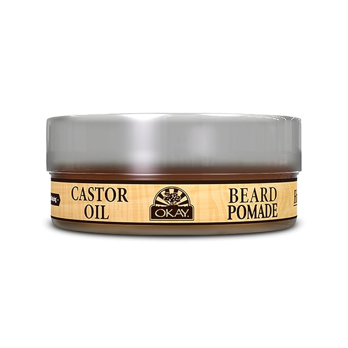 Okay | Men's Castor Oil Beard and Hair Pomade | For All Hair Types & Textures | All Day Hold | Sleek, Defined Look | Free of Silicone & Paraben | 4 oz, Brown (Okay-MENBHPOM2)