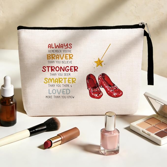 Inspirational Gifts for Women Girls Her Wi-zard of OZ Gifts Dorothy Ruby Red Makeup Bag Encouragement Birthday Gifts for Women Her Girls Friend Sister You Are Braver Stronger Smarter Than You Think