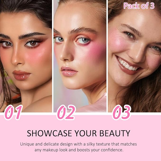 evpct 3Pcs 2In1 Blush Contour Multiuse Makeup Sticks Set, Pink Rose Berry Tan & Nude Brown Creamy Butter Blush Bronzer Contour Multiuse Stick for Cheeks Lips Eyes Faces, Mloisturing Radiant Finish