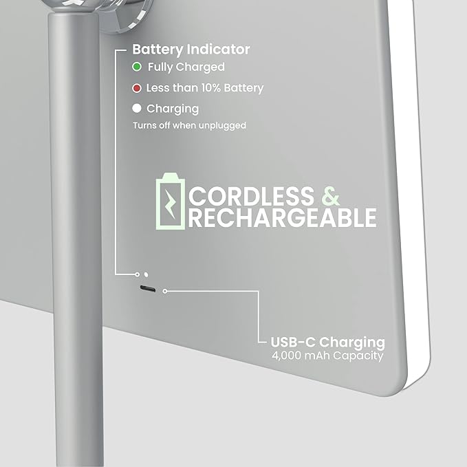 LUNA London Orbit LED Vanity Mirror with Lights, 7X/1X Magnification, Dimmable & USB-C Rechargeable Tabletop Mirror - Chalk Grey