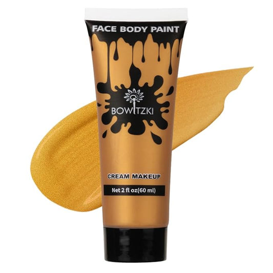 Bowitzki Face and Body Paint 2oz Cream Makeup 60ml Water Based Face Painting Special Effects For Adults Halloween Christmas Party Stage Cosplay (Gold)