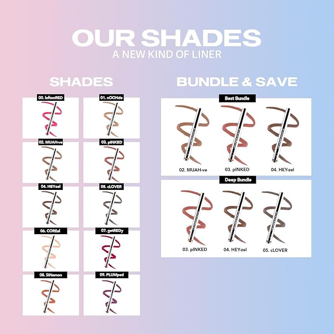 Sacheu Lip Liner Stay-N Peel Off Lip Stain — Long Lasting Matte Lip Tattoo Transfer Proof Lipstain Infused with Hyaluronic Acid & Vitamin E for All Skin Types — Vegan & Cruelty-Free, Core Bundle