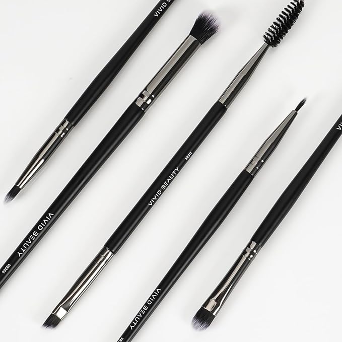 Eye Makeup Brush Set 5pcs, Small Makeup Brush for Eyeshadow, Eyeliner & Eyebrow – Thin Makeup Brush with Blending, Concealer, Detail & Dual-Ended Brow Brushes, Soft Bristles, Travel Makeup Kit (Black)
