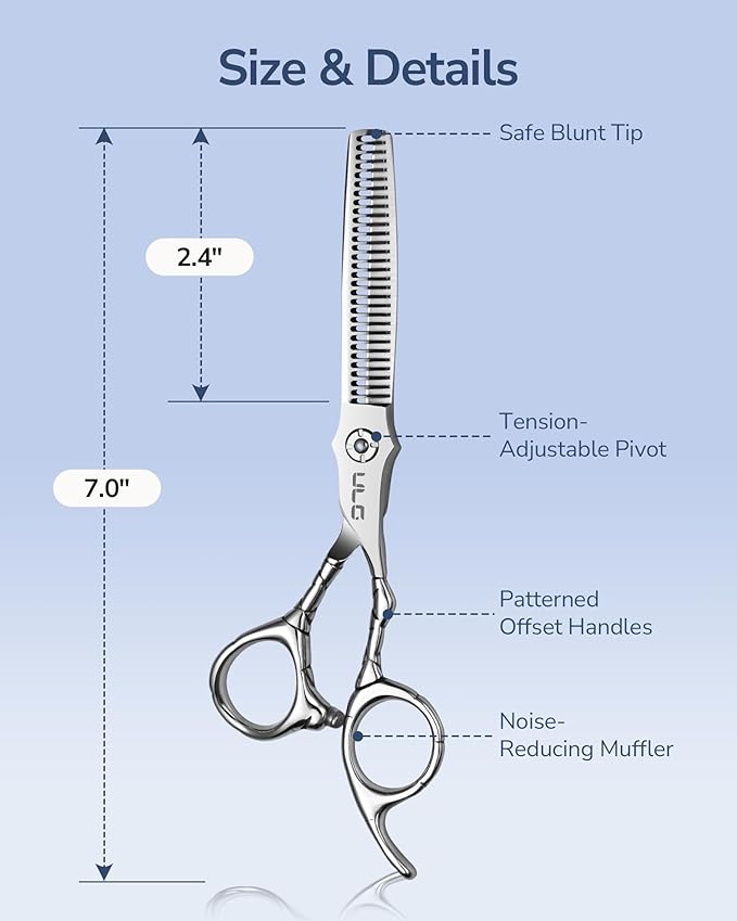 ULG Professional Hair Thinning Scissors 6.5" Japanese Stainless Steel Hand-Honed Salon Barber Scissors for Stylist & Home Use, Texturizing Shears, Ergonomic Design with Patterned Handles