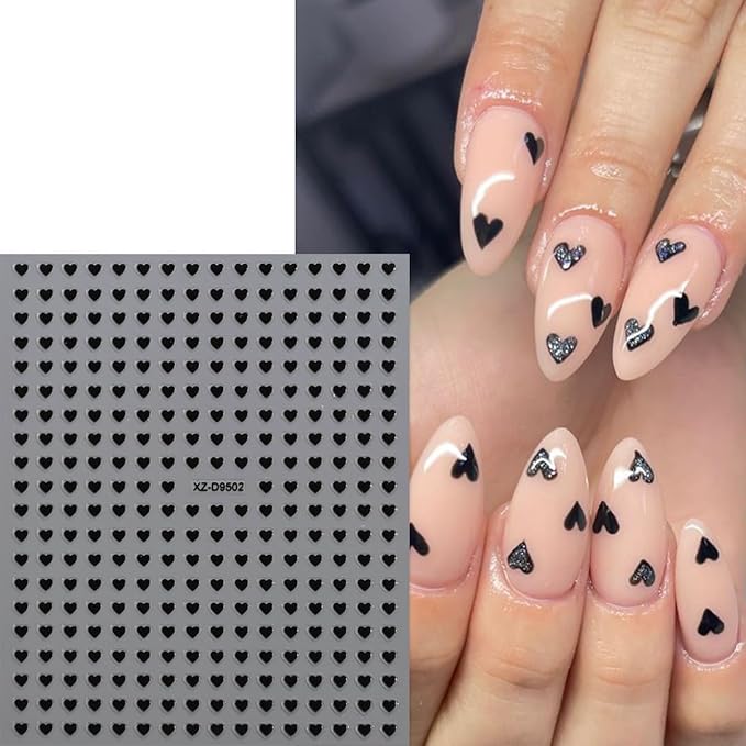 Heart Nail Stickers 3D Self-Adhesive Holographic French Black White Gold Silver Red Heart Design Nail Art Sticker Hearts Nail Decals Valentine DIY Manicure Decoration for Women 6 Sheets