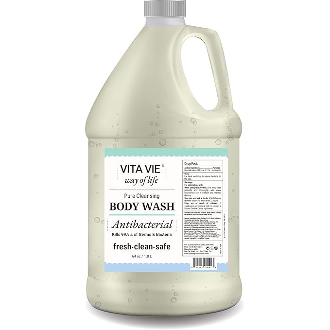 VITA VIE Body Wash Refill, Lemon Scent, Antibacterial Soap for Hands and Forearms With Hazel, Willow Bark Extract, and Tea Tree Oil, Clean Nourishing Formula, Vegan, Paraben Free, Non GMO, 64 FL Oz