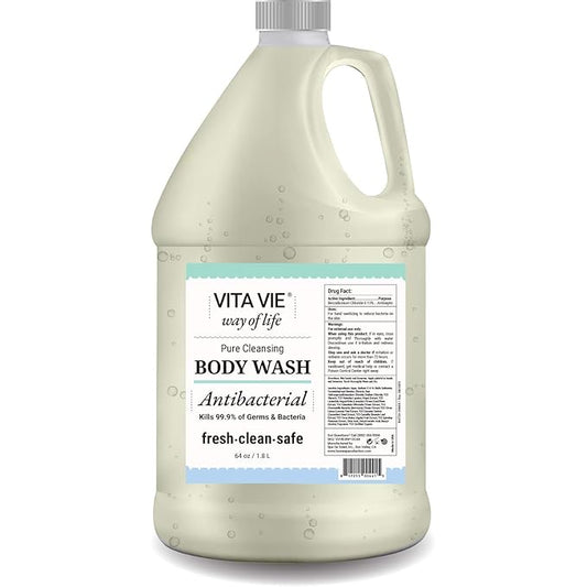 VITA VIE Body Wash Refill, Lemon Scent, Antibacterial Soap for Hands and Forearms With Hazel, Willow Bark Extract, and Tea Tree Oil, Clean Nourishing Formula, Vegan, Paraben Free, Non GMO, 64 FL Oz