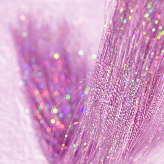 47" Holographic Hair Tinsel Kit Shining Pink Professional Sparkle Heat-Resistant Silk Extensions, Easy to Apply, Hair Accessories for Girls, Party Hair, Gifts for Girls (1000 Strands, Shining Pink)