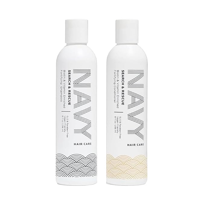 NAVY Hair Care Search and Rescue Shampoo & Conditioner Set | Biotin and Rosemary Oil Enriched for Hair Growth | Suited for All Hair Types | SLS & Paraben Free | 8 oz (Set of 2)