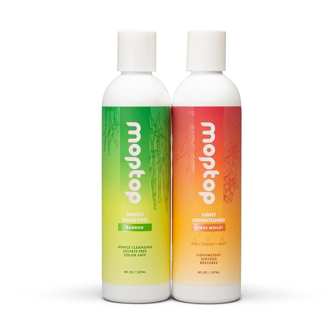 MopTop Lightweight Curly Hair Shampoo and Conditioner Set – Gentle Shampoo + Light Conditioner, Reduces Frizz & Restores Dry Damaged Hair, Sulfate & Paraben Free – Wavy, Curly, Coily, Kinky (Set of 3)