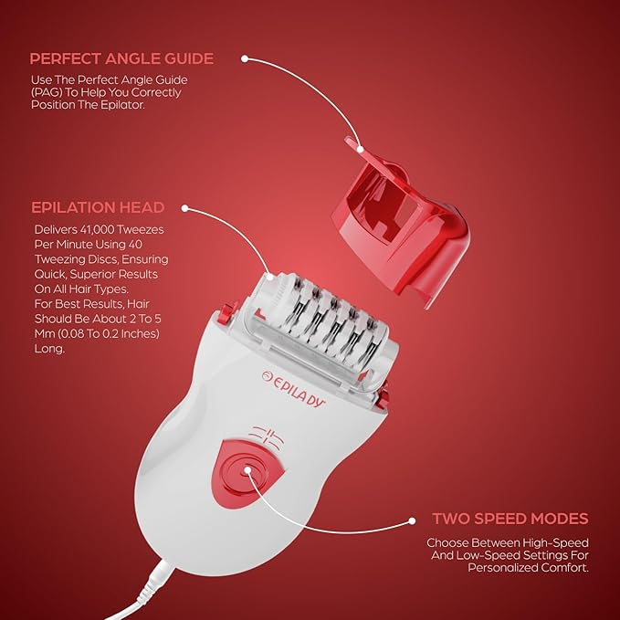 Epilady Speed Corded Epilator for Women – Dual-Speed 40-Disc Root Hair Removal Device for Legs, Underarms and Bikini Area Compact Waterproof Anti-Pinch Design for Smooth Long-Lasting Results